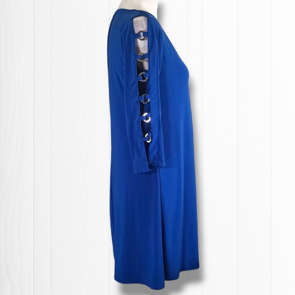 MSK Women's Blue V-Neck Open 3/4 Sleeve Sheath Mini Dress Size Small Petite - Picture 6 of 12